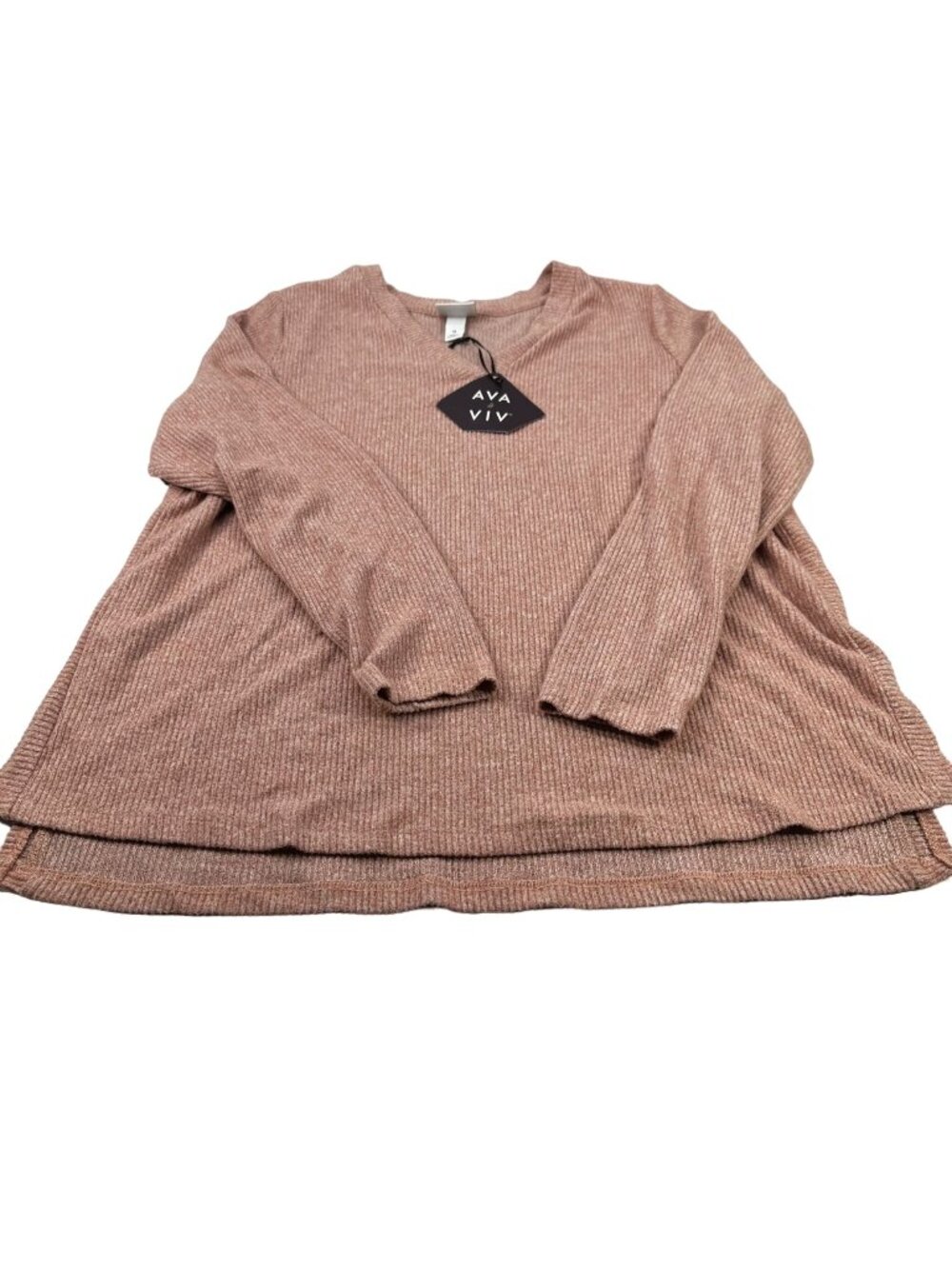 Ava And Viv Women's Size 1X Sweater Shirt Long Sleeve V Neck Ribbed Mauve New